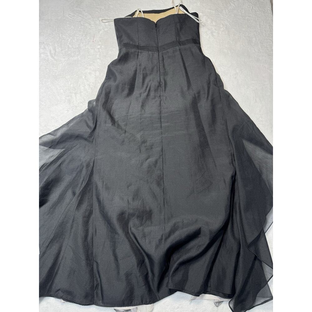 Halston Heritage Strapless Ombre Layered Ruffle Cocktail Dress Black/Grey Sz 2/4 - Picture 4 of 7